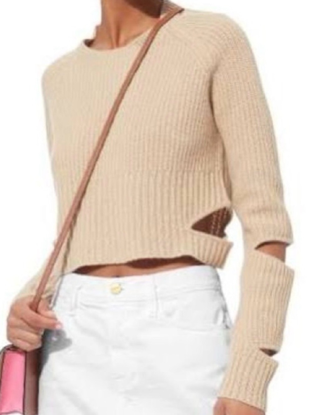 Zoe Jordan Cashmere Wool Slouchy Ribbed Cutout Cropped Preppy Luxury Sweater XS